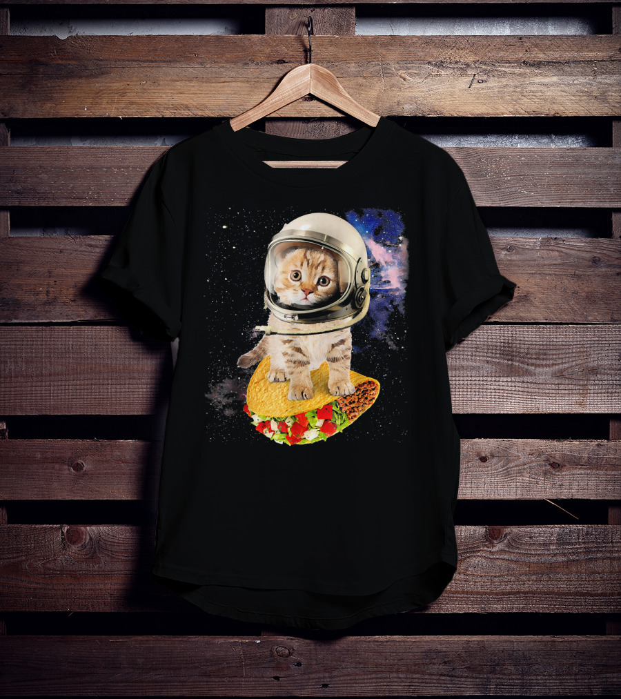 Space Cat Riding Tacos In Astronaut Helmet Galaxy Adventure T-Shirt