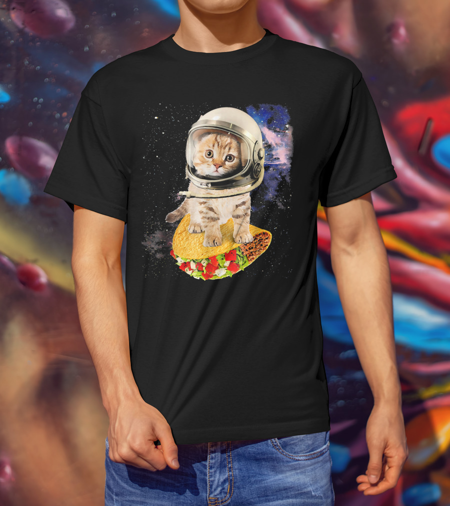 Space Cat Riding Tacos In Astronaut Helmet Galaxy Adventure T-Shirt