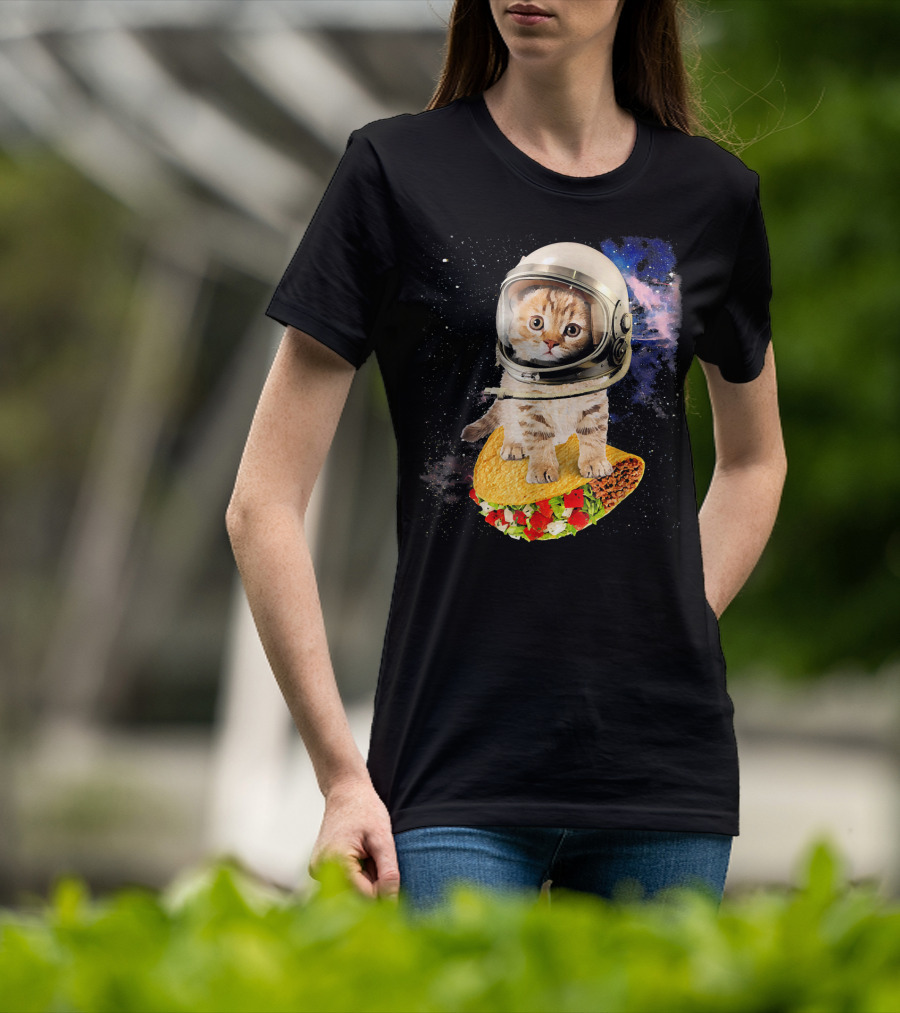 Space Cat Riding Tacos In Astronaut Helmet Galaxy Adventure T-Shirt