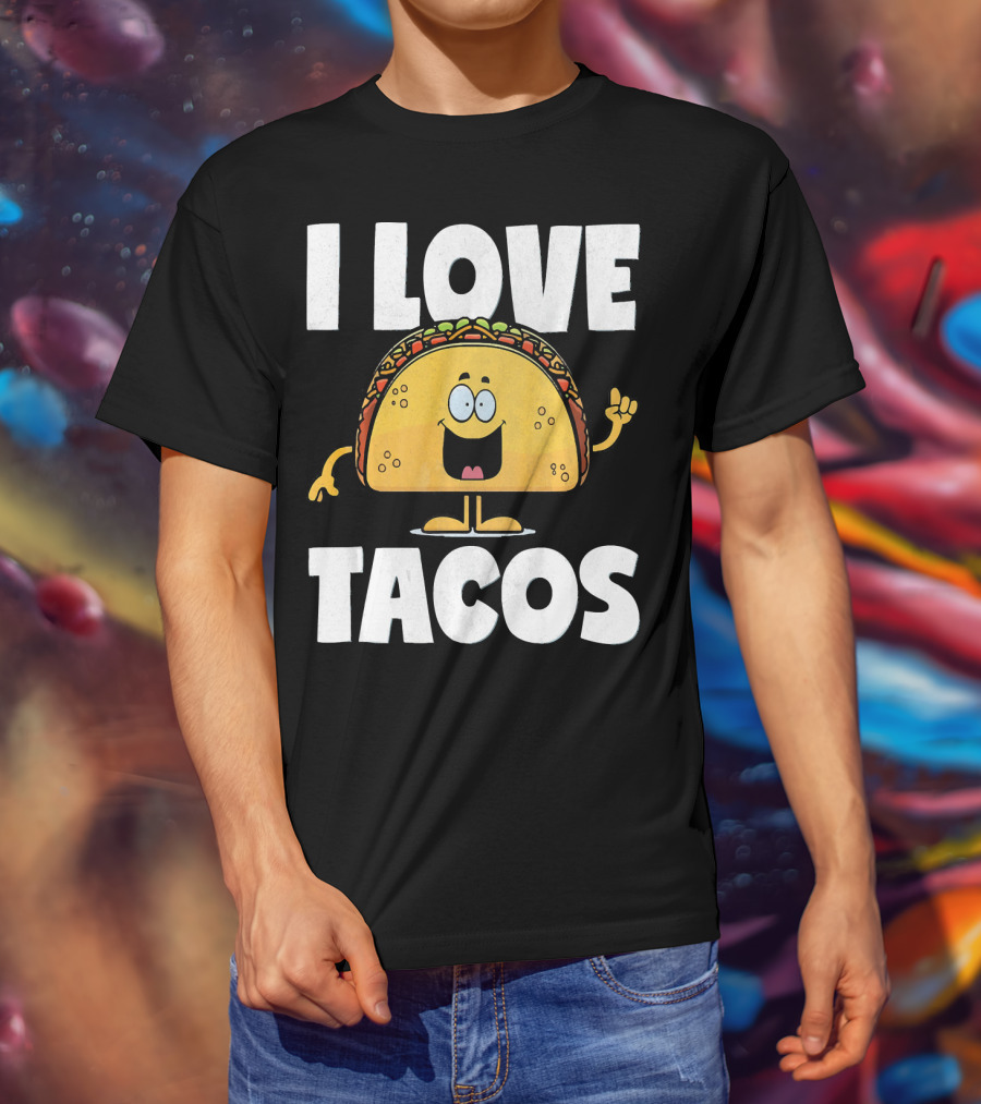 I Love Tacos Funny Vintage Retro Cute Taco Cartoon T-Shirt