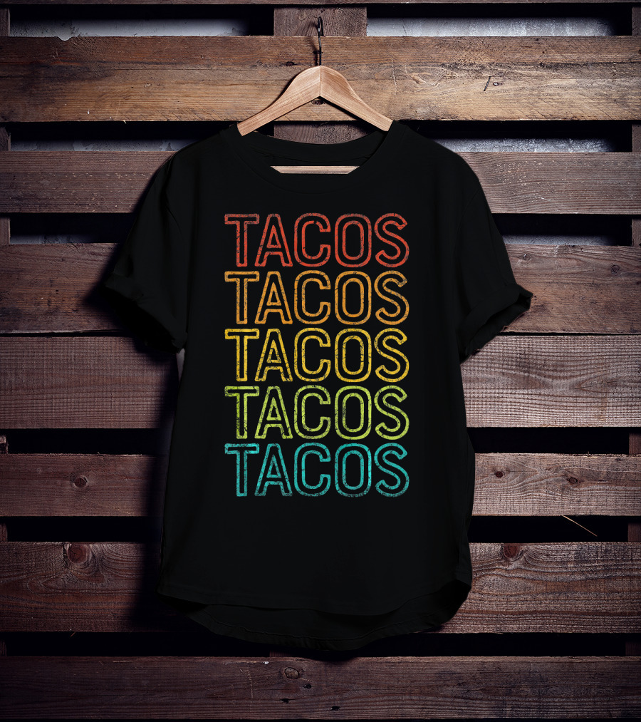 Retro Tacos Vintage Multi-Color Text T-Shirt