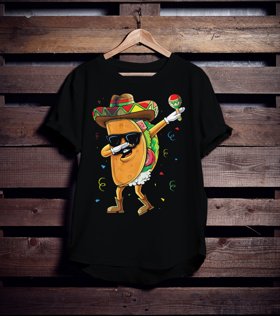 Dabbing Cool Taco Mexican Spanish Food Sombrero Maracas T-Shirt