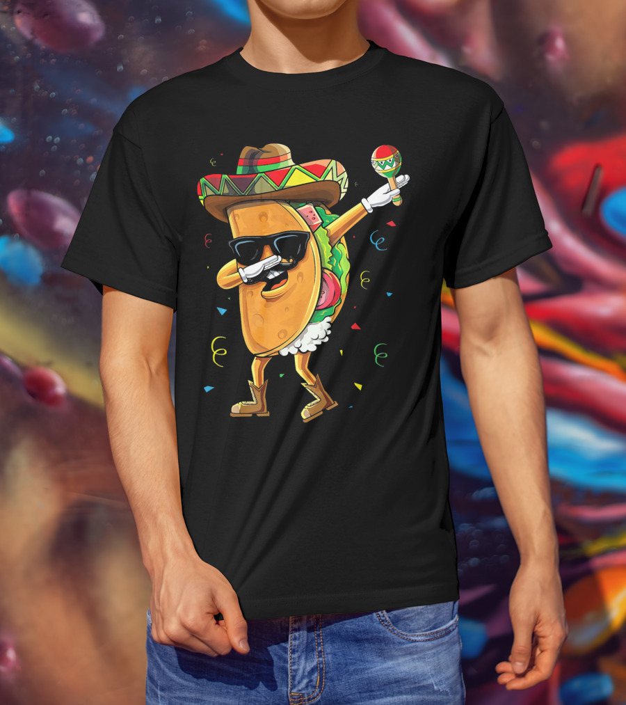 Dabbing Cool Taco Mexican Spanish Food Sombrero Maracas T-Shirt