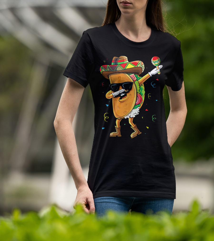 Dabbing Cool Taco Mexican Spanish Food Sombrero Maracas T-Shirt