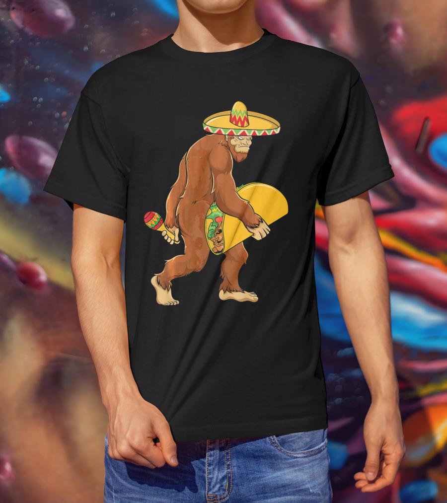 Bigfoot Cinco De Mayo Sombrero Taco Maraca T-Shirt
