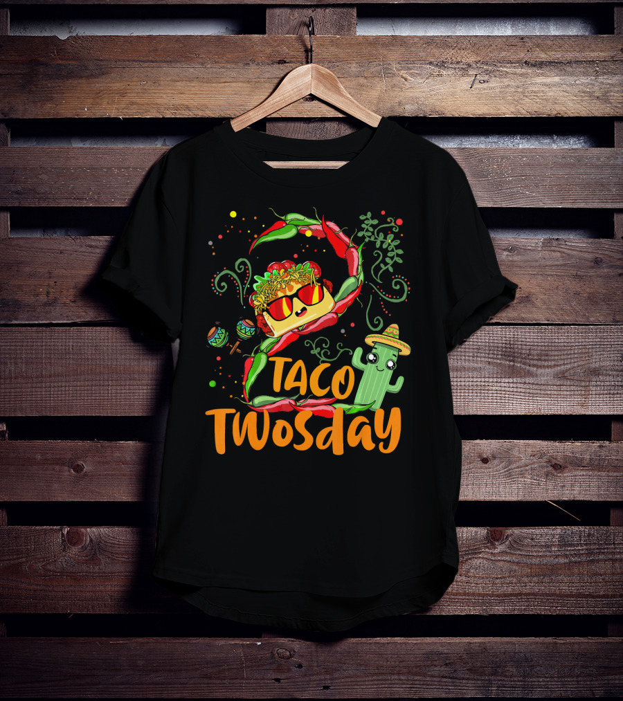Taco Twosday 2nd Birthday Chili Hat Cactus Maracas T-Shirt
