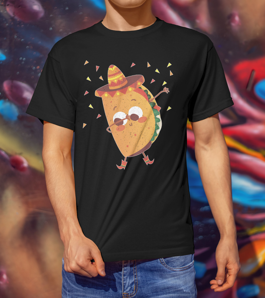 Funny Mexican Dabbing Taco Sombrero Party T-Shirt
