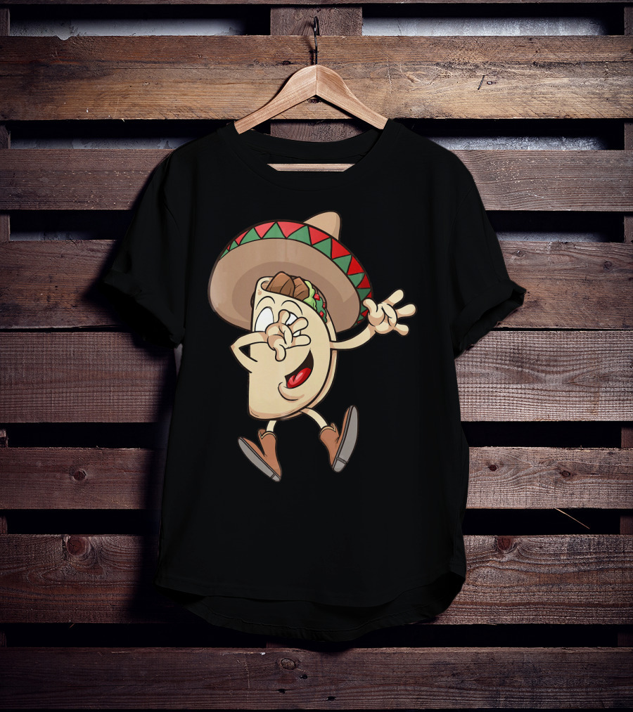 Taco Dance Funny Sombrero Wearin' Animated Taco Character T-Shirt