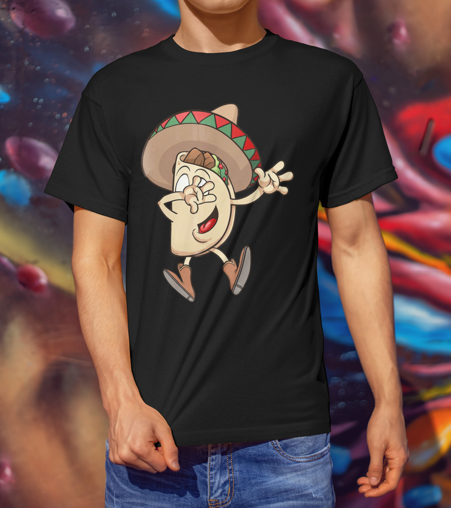 Taco Dance Funny Sombrero Wearin' Animated Taco Character T-Shirt