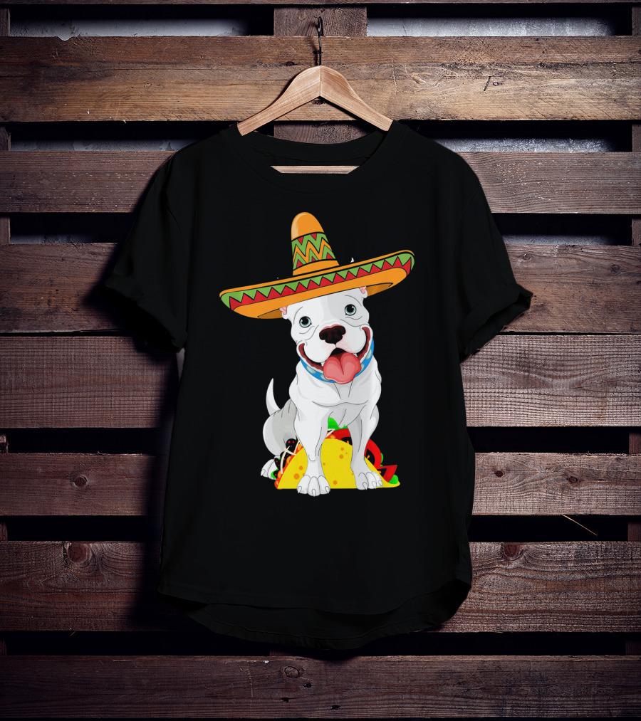 Cinco De Mayo Pitbull With Sombrero And Tacos T-Shirt