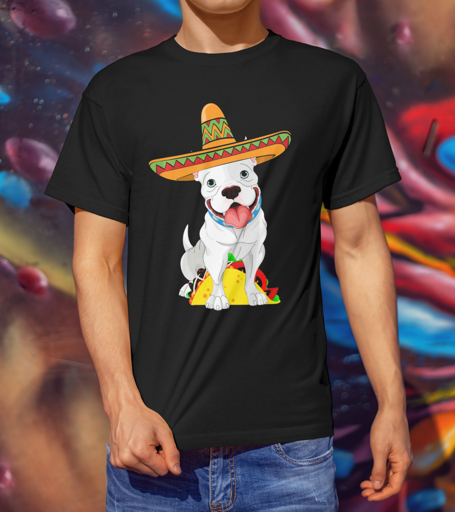 Cinco De Mayo Pitbull With Sombrero And Tacos T-Shirt