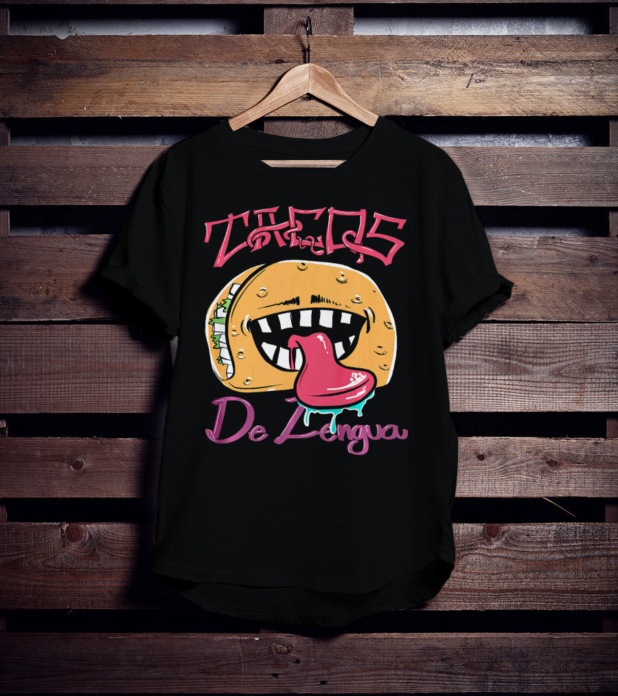 Tacos De Lengua Mexican Food Cartoon Taco Face With Tongue T-Shirt