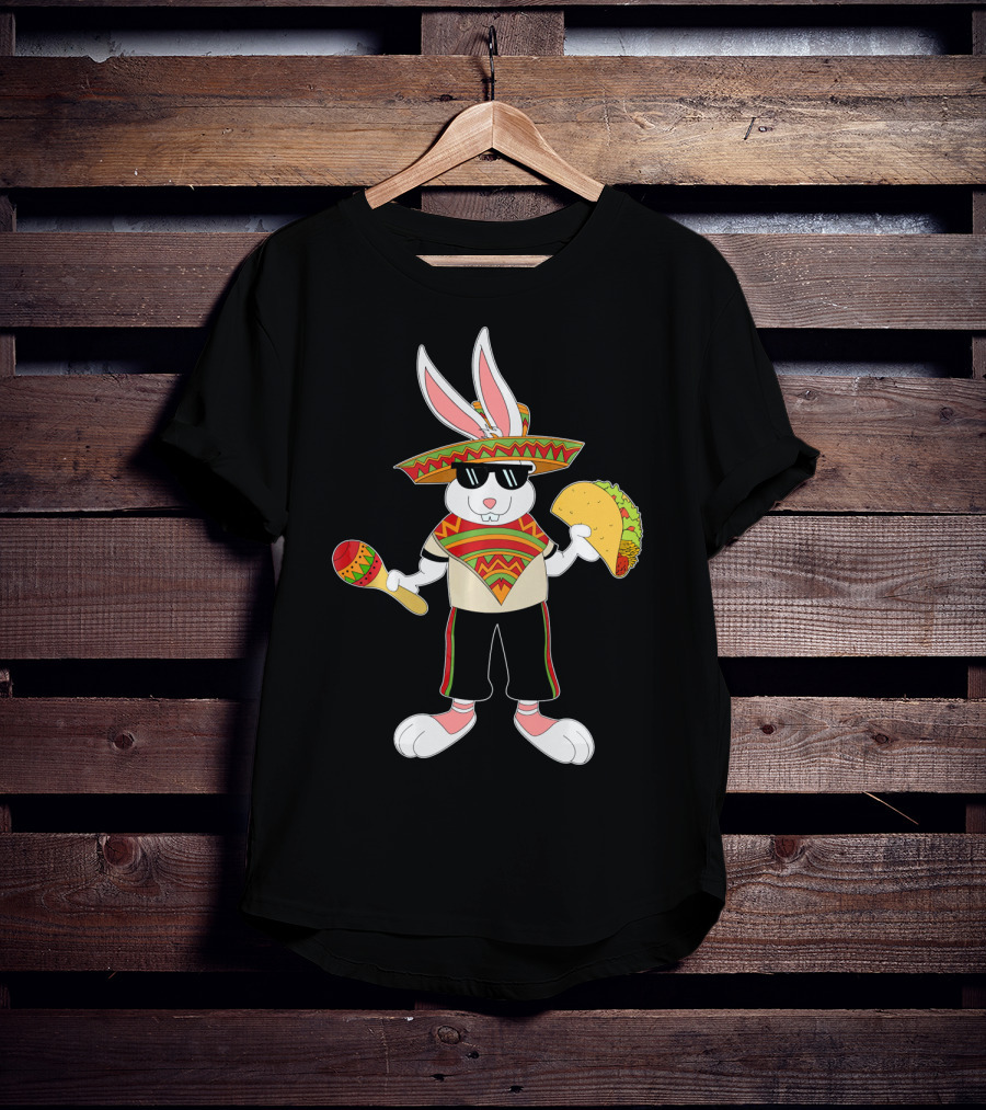 Easter Bunny Mexican Taco Funny Cinco De Mayo Fiesta Rabbit Sombrero Maracas T-Shirt