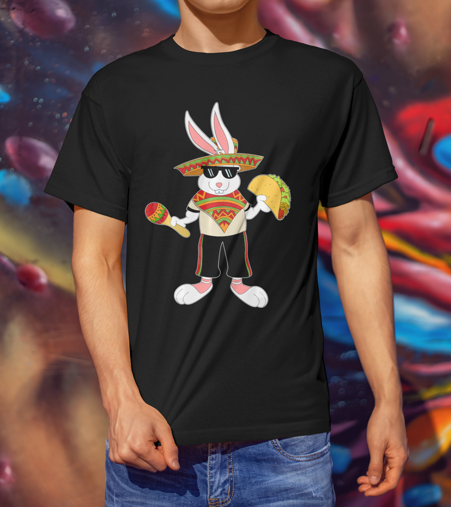 Easter Bunny Mexican Taco Funny Cinco De Mayo Fiesta Rabbit Sombrero Maracas T-Shirt