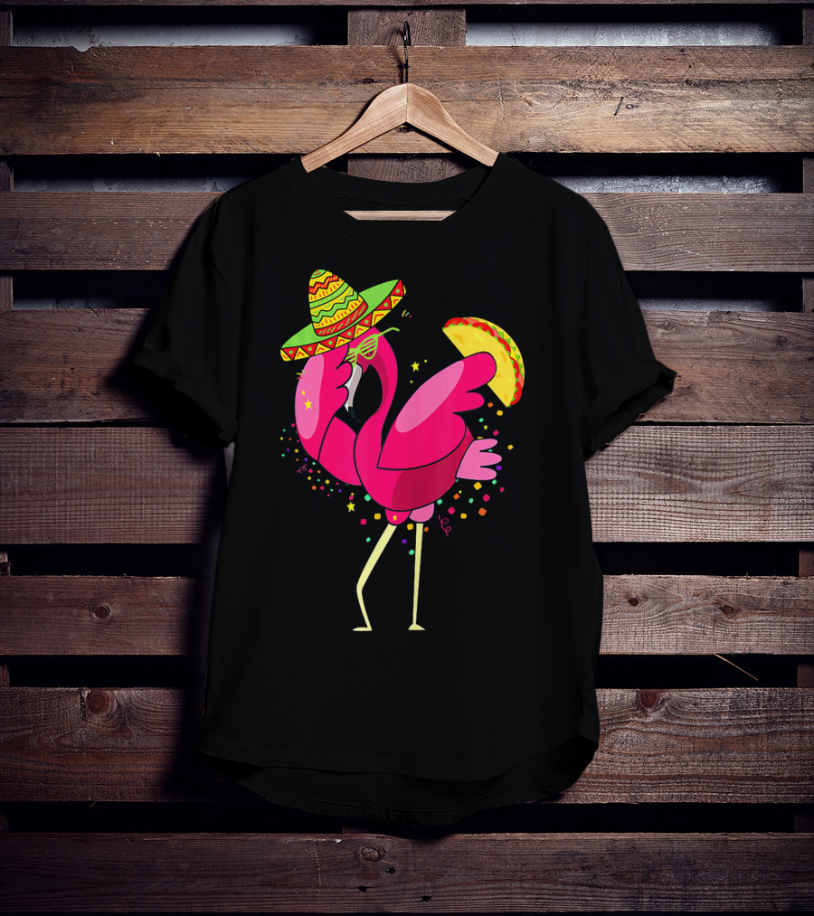 Funny Flamingo Dabbing With Taco Sombrero Cinco De Mayo T-Shirt