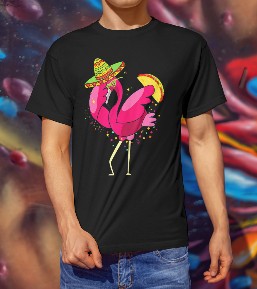 Funny Flamingo Dabbing With Taco Sombrero Cinco De Mayo T-Shirt