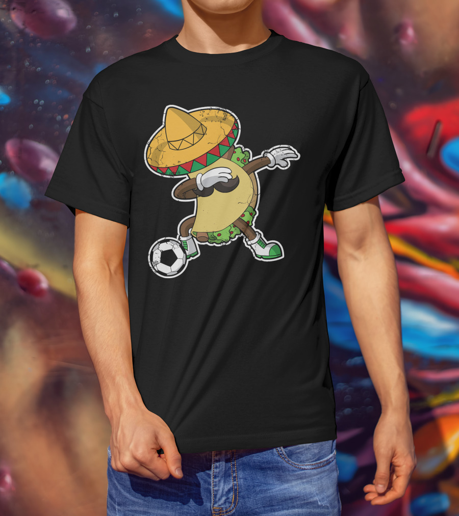 Dabbing Taco With Sombrero Playing Soccer T-Shirt