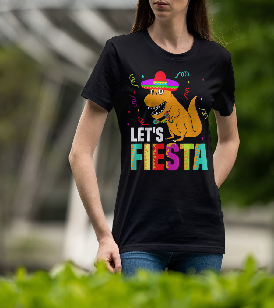 Let's Fiesta Dinosaur With Sombrero And Maracas T-Shirt