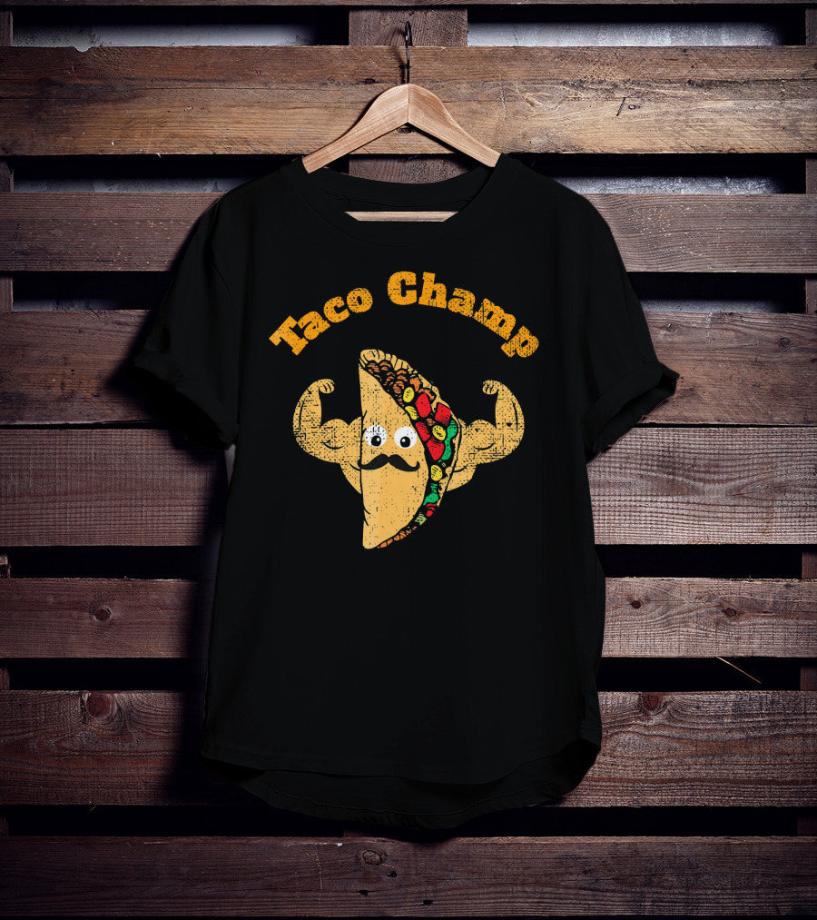 Taco Champ Flexing Strong Mustache Taco Emoji T-Shirt