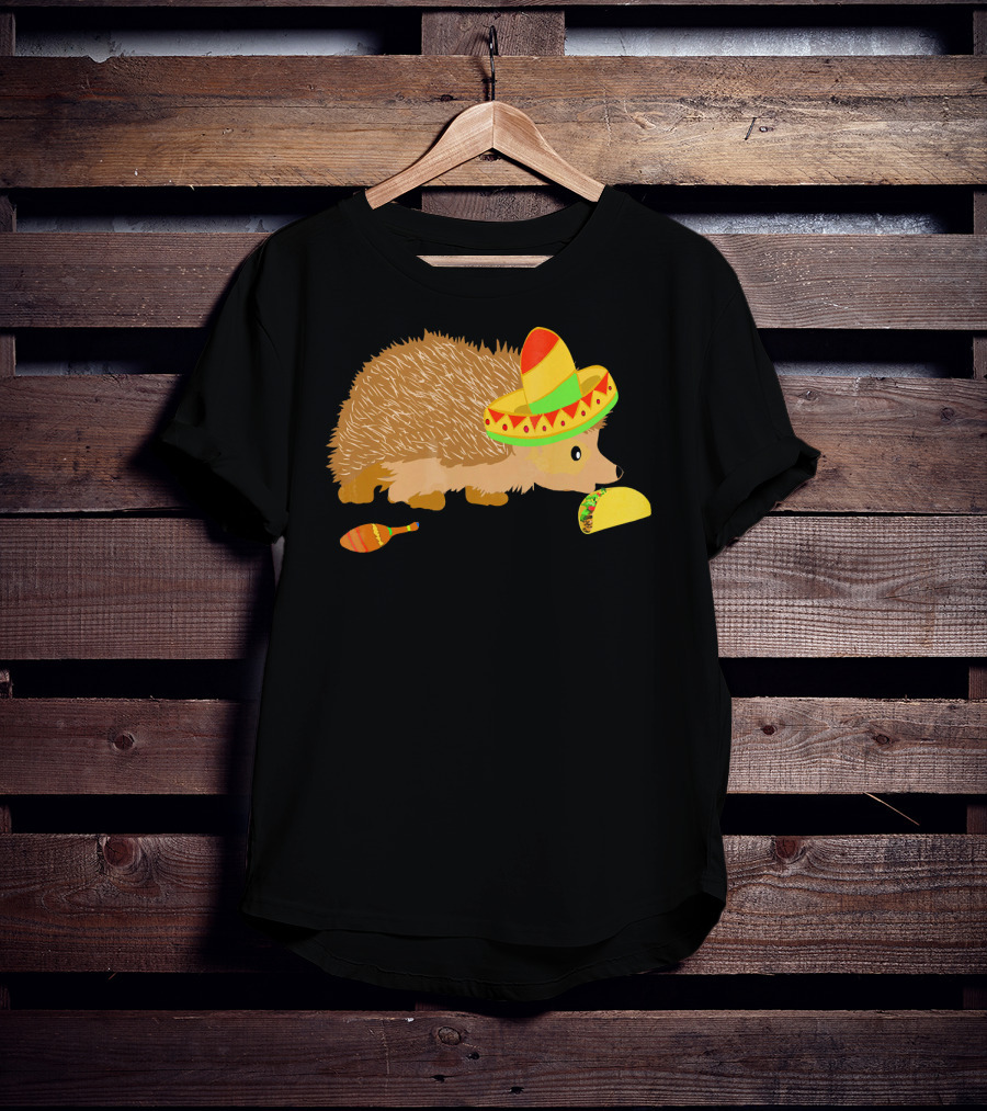 Hedgehog Wearing Sombrero With Maracas And Tacos T-Shirt