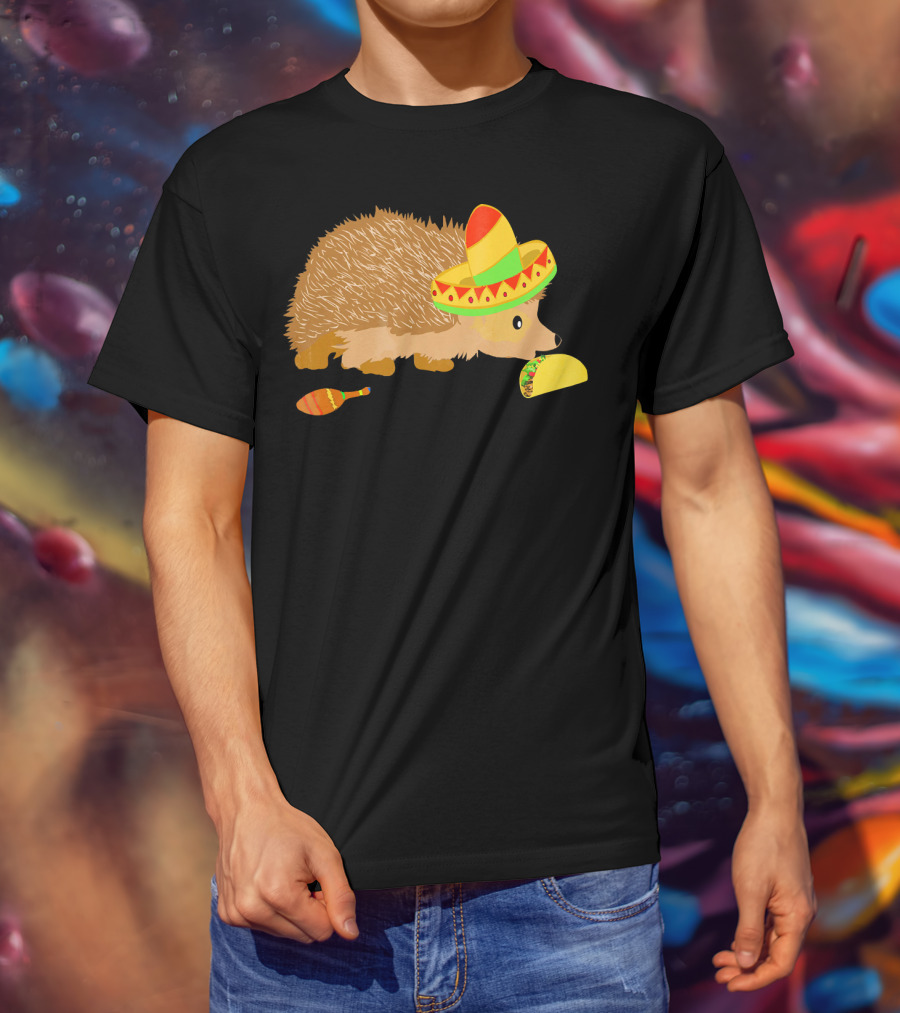 Hedgehog Wearing Sombrero With Maracas And Tacos T-Shirt