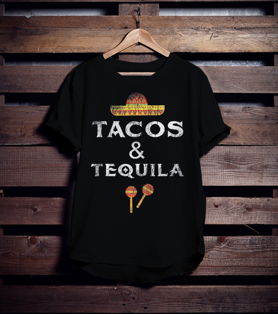 Tacos And Tequila Sombrero Maracas Mexican Pride T-Shirt