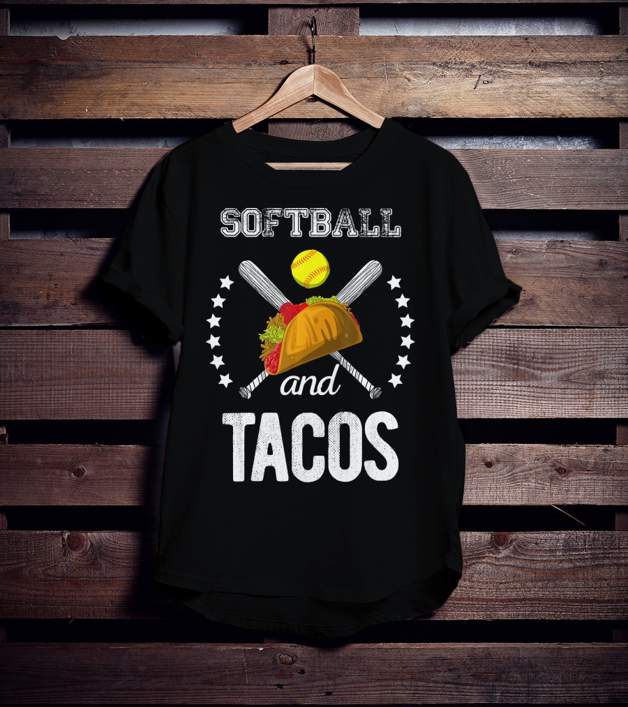 Softball And Tacos Crossed Bats And Ball With Taco T-Shirt