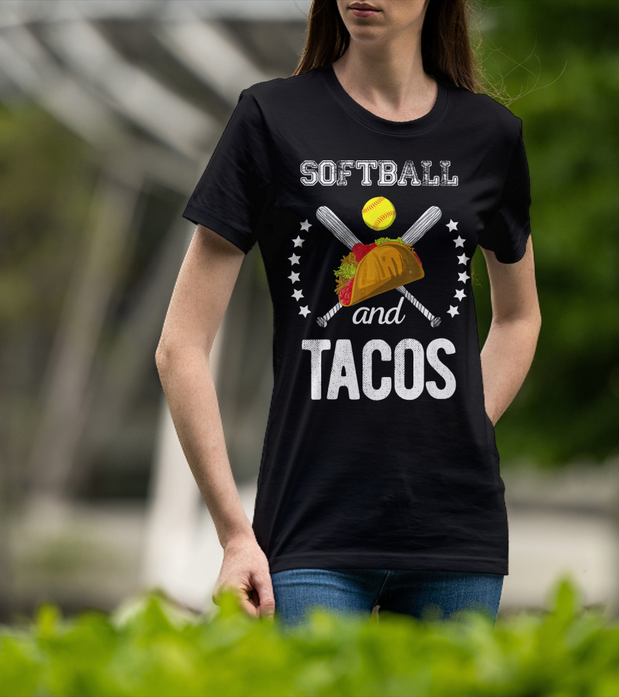 Softball And Tacos Crossed Bats And Ball With Taco T-Shirt