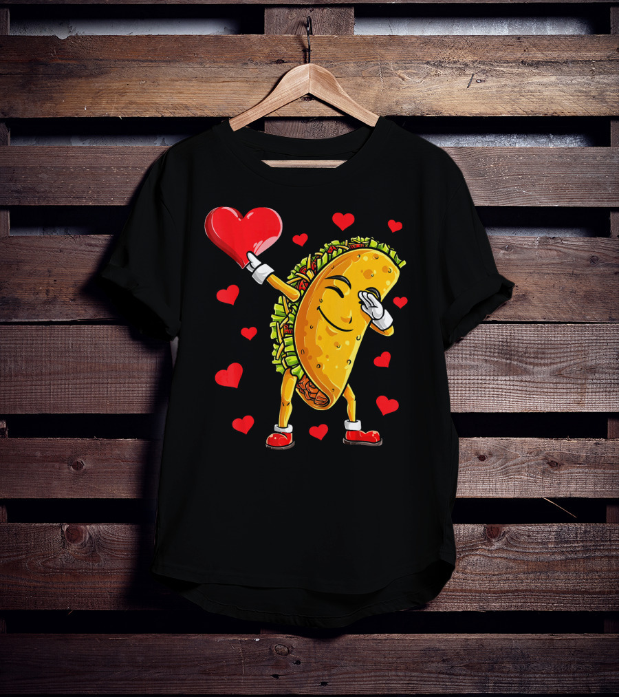 Dabbing Taco With Heart Valentines T-Shirt
