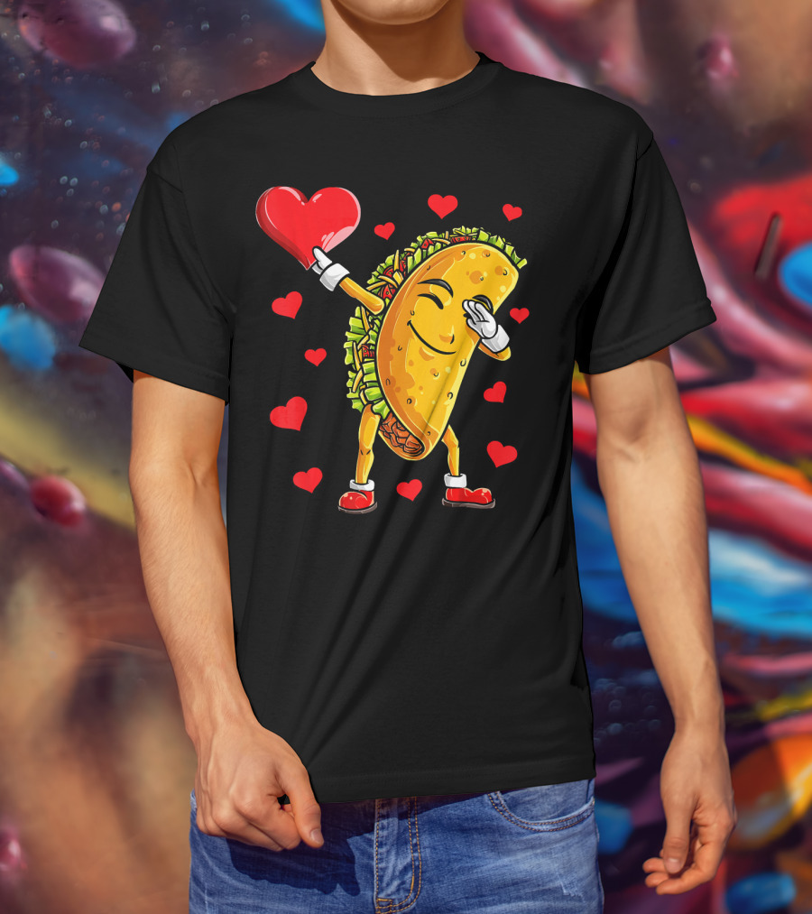 Dabbing Taco With Heart Valentines T-Shirt