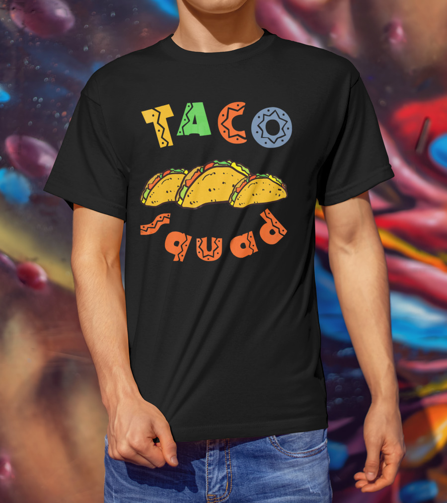 Taco Squad Colorful Lettering With Three Tacos T-Shirt