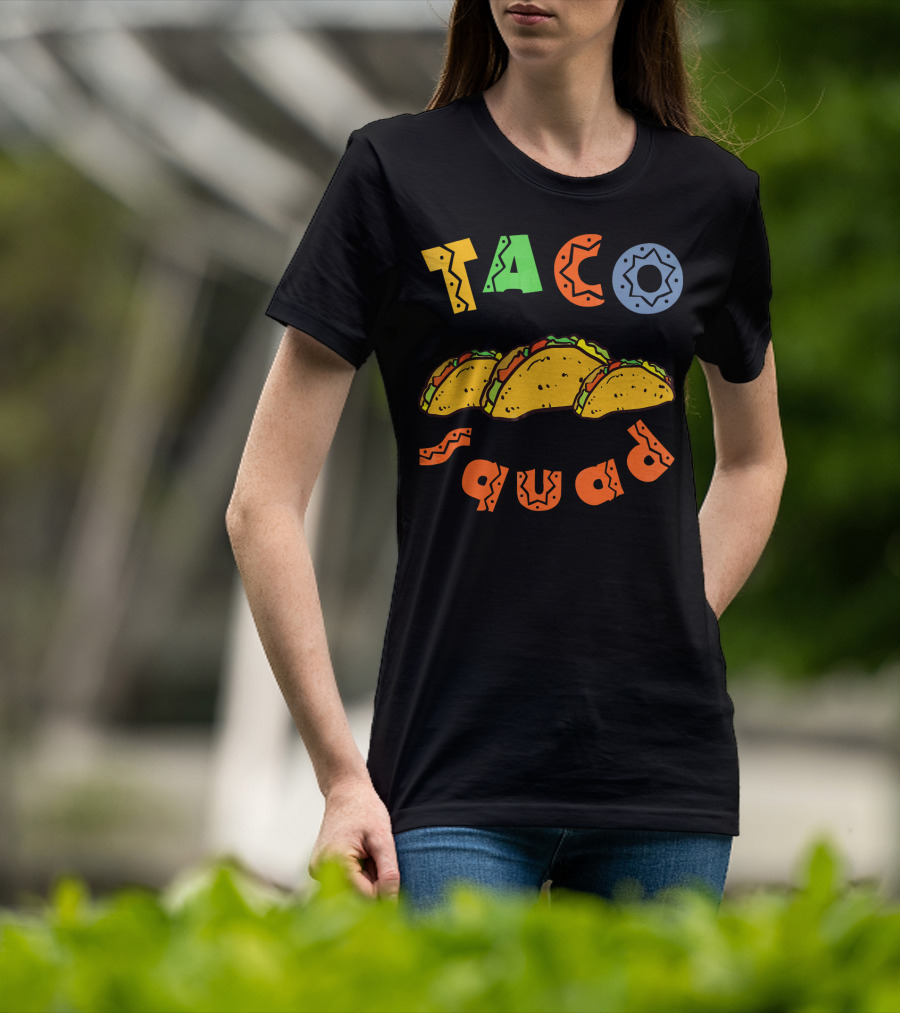 Taco Squad Colorful Lettering With Three Tacos T-Shirt