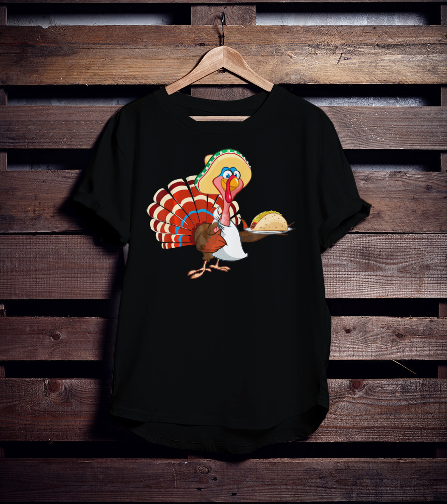 Funny Mexican Turkey Serving Tacos With Sombrero T-Shirt