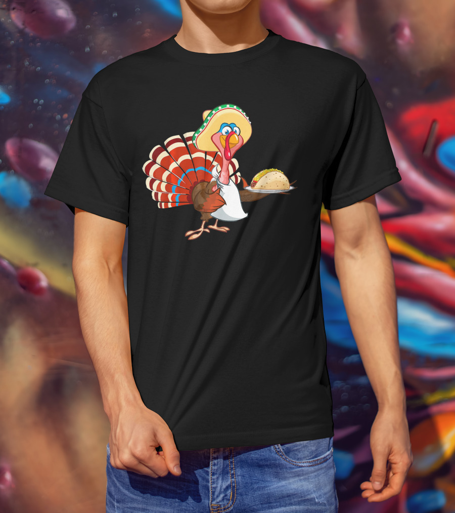 Funny Mexican Turkey Serving Tacos With Sombrero T-Shirt