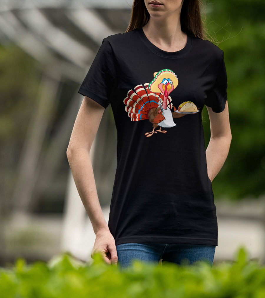 Funny Mexican Turkey Serving Tacos With Sombrero T-Shirt