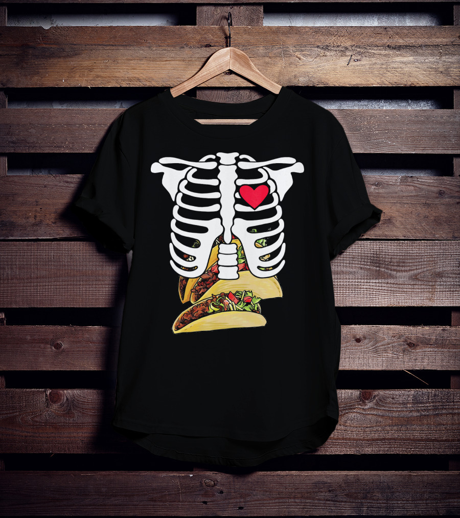 Halloween Funny Skeleton Heart Tacos T-Shirt