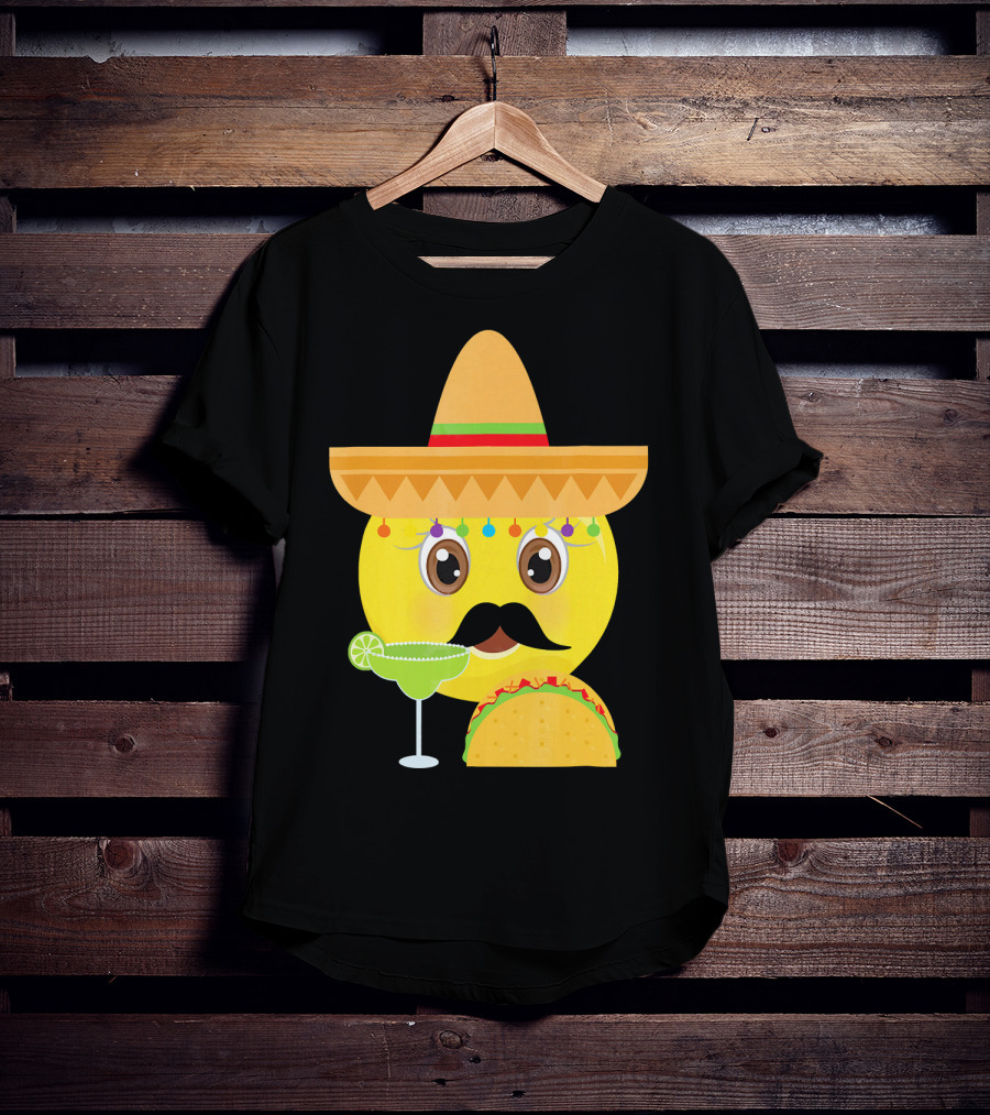 Funny Mexican Emoticon Sombrero Mustache Margarita Taco T-Shirt
