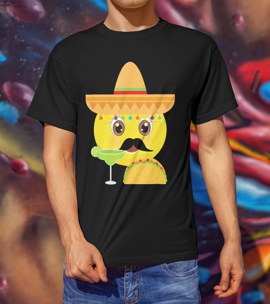 Funny Mexican Emoticon Sombrero Mustache Margarita Taco T-Shirt