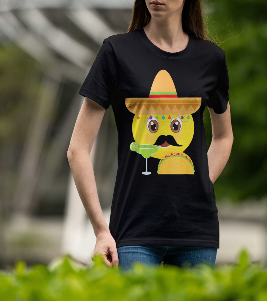 Funny Mexican Emoticon Sombrero Mustache Margarita Taco T-Shirt
