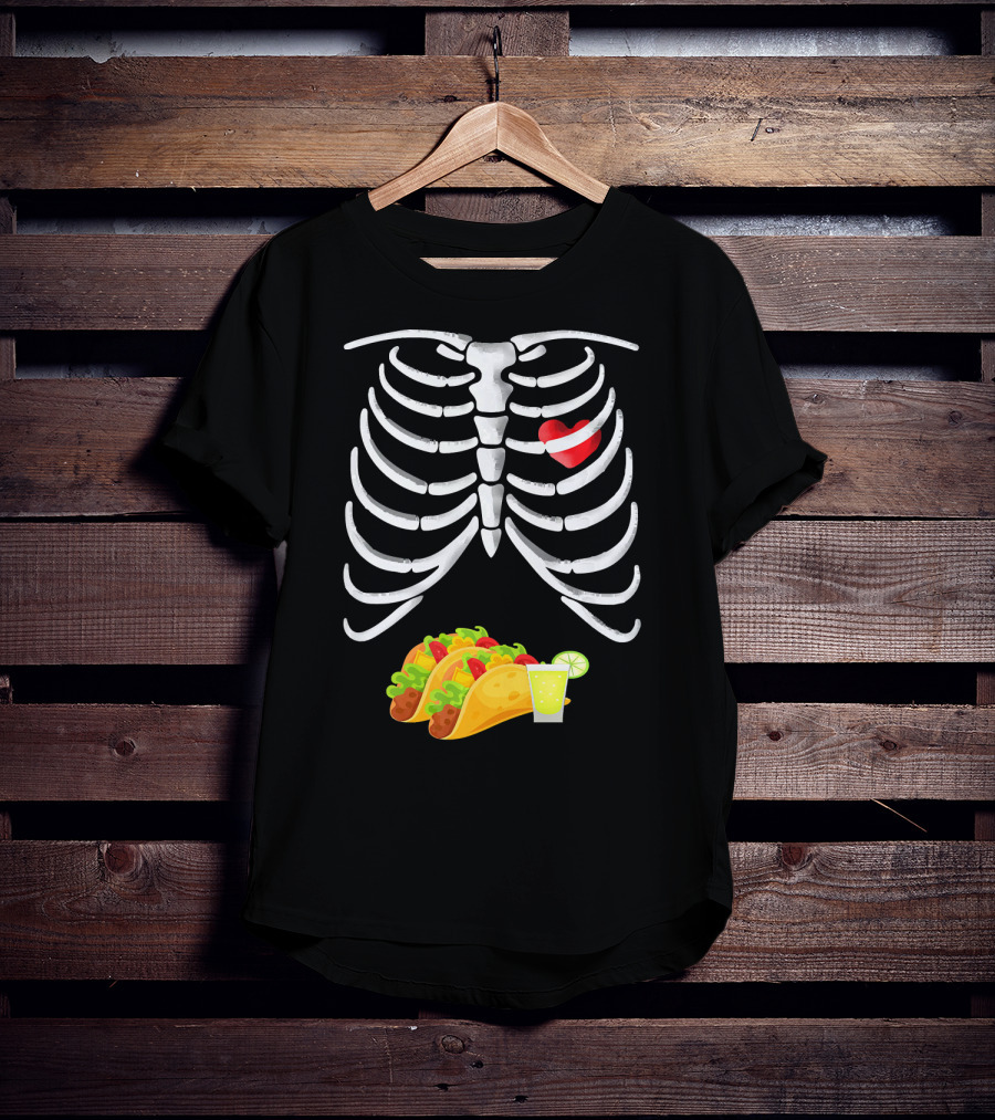 Tacos And Tequila Skeleton X Ray Pregnant With Heart T-Shirt