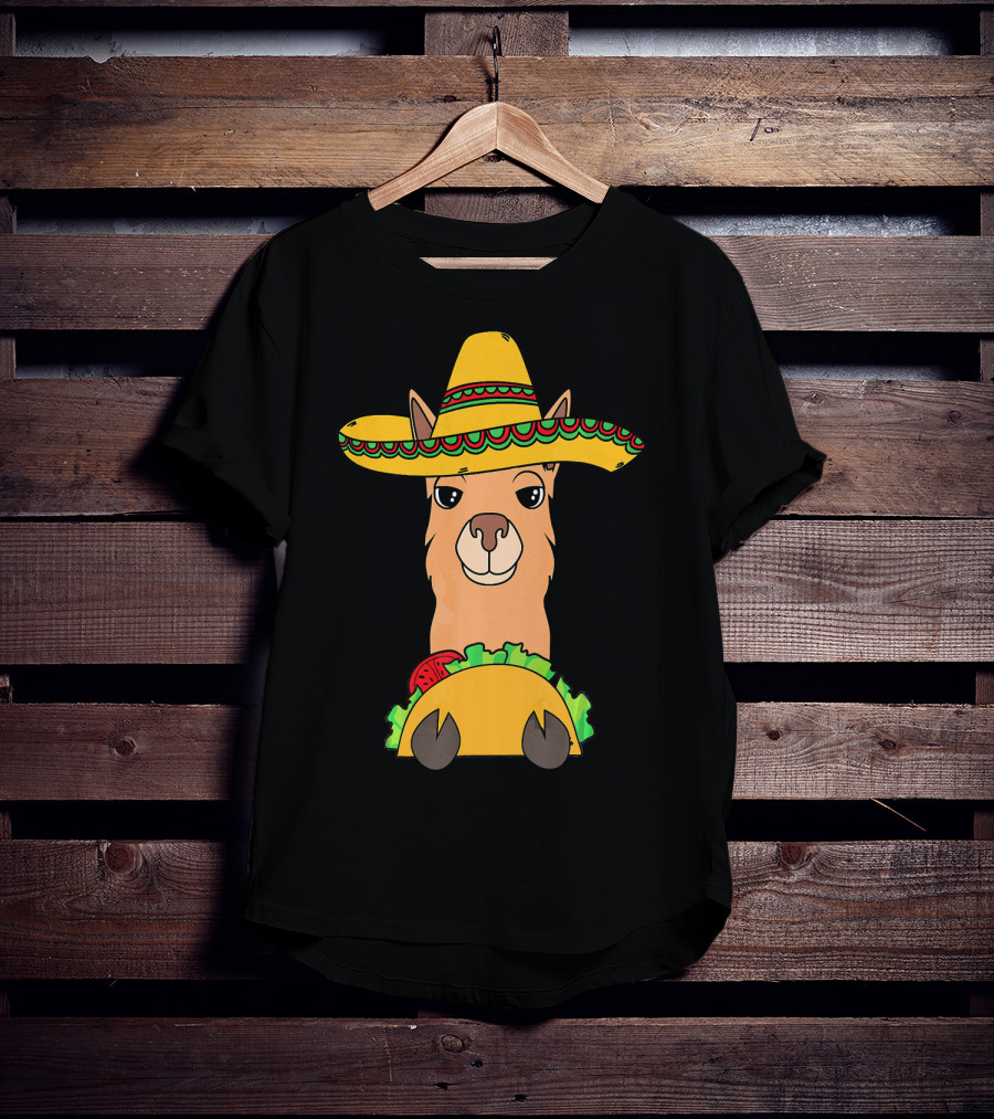 Llama Eating Taco Sombrero Cool Mexican T-Shirt