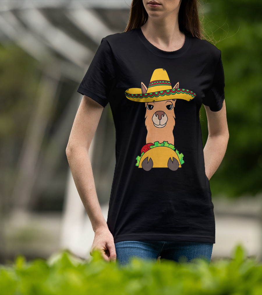Llama Eating Taco Sombrero Cool Mexican T-Shirt