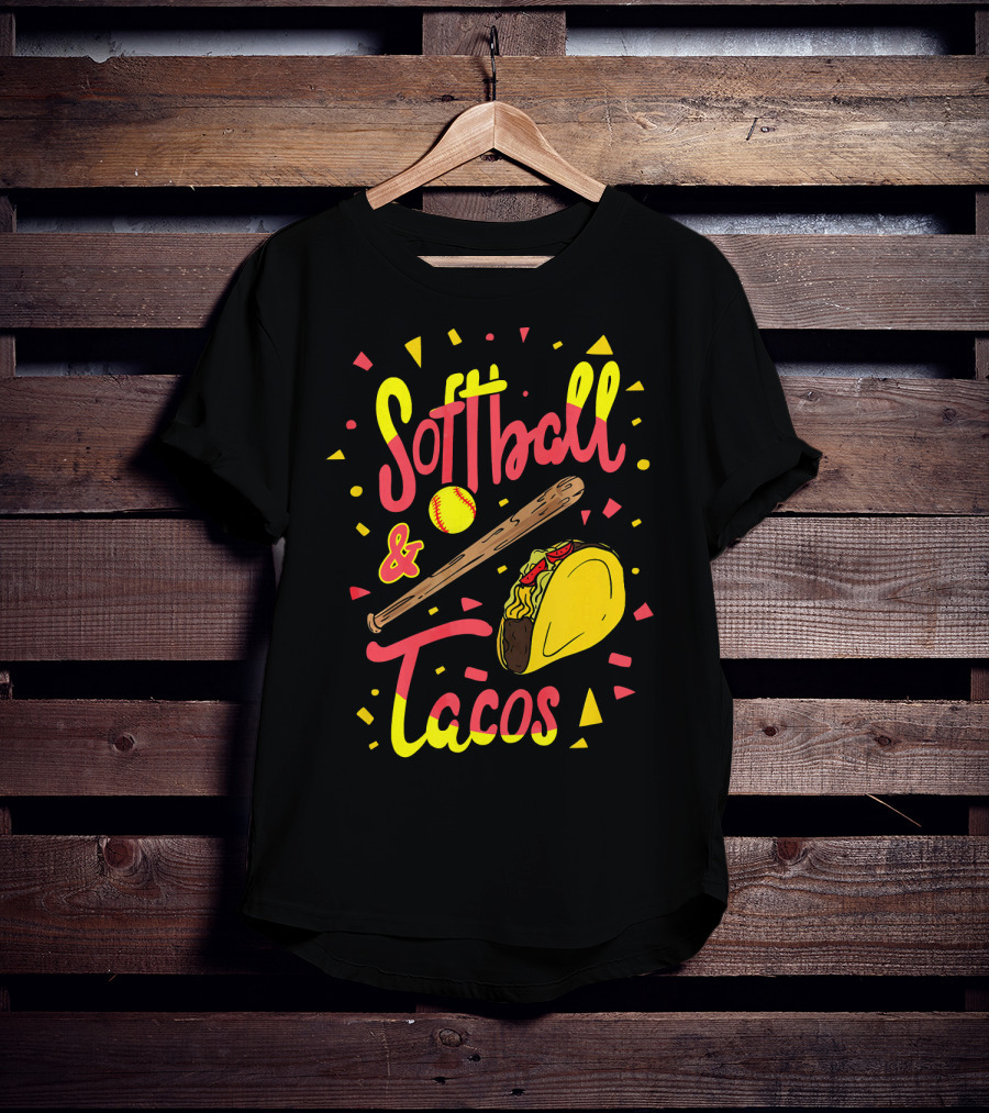 Softball And Tacos Funny Taco And Mexican Softball Bat And Ball Icons T-Shirt