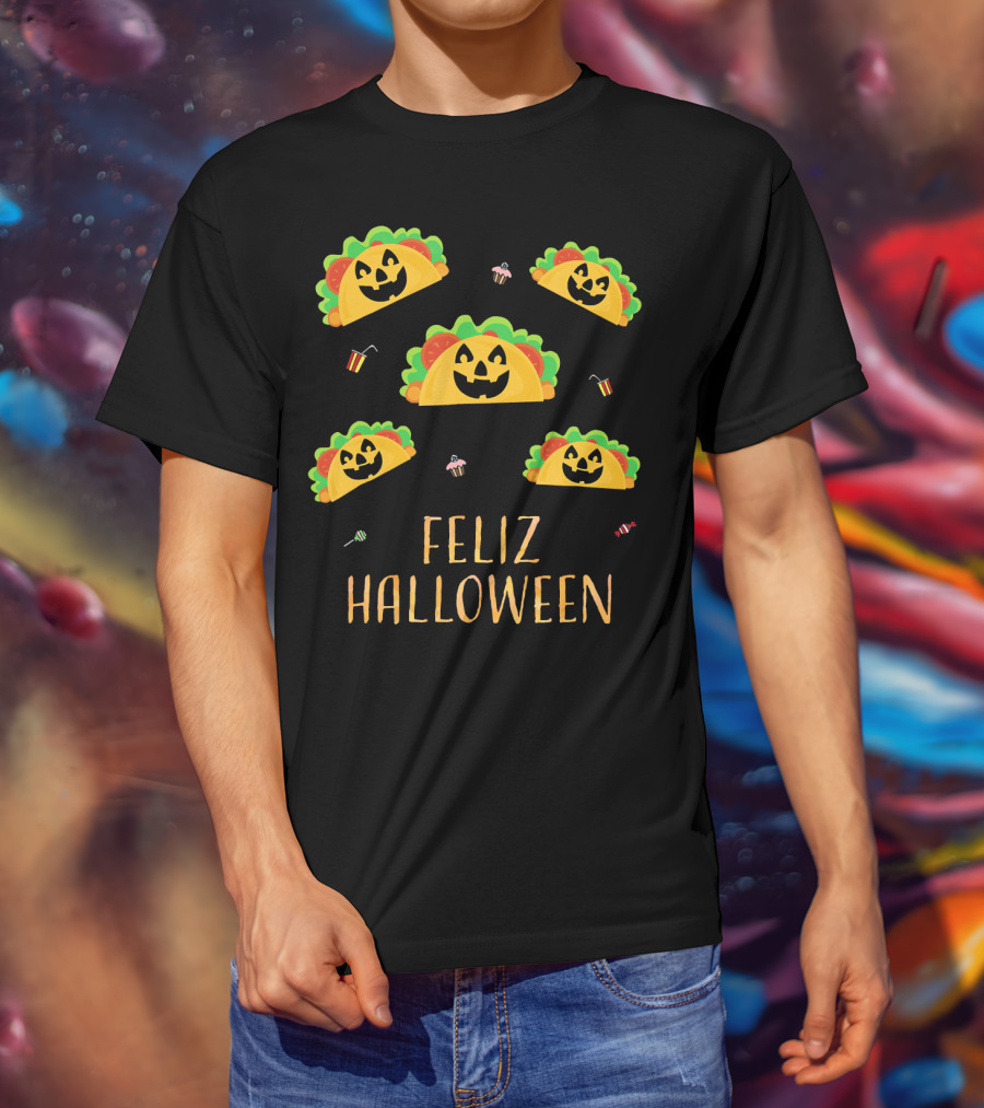 Feliz Halloween Mexican Taco Pumpkins T-Shirt