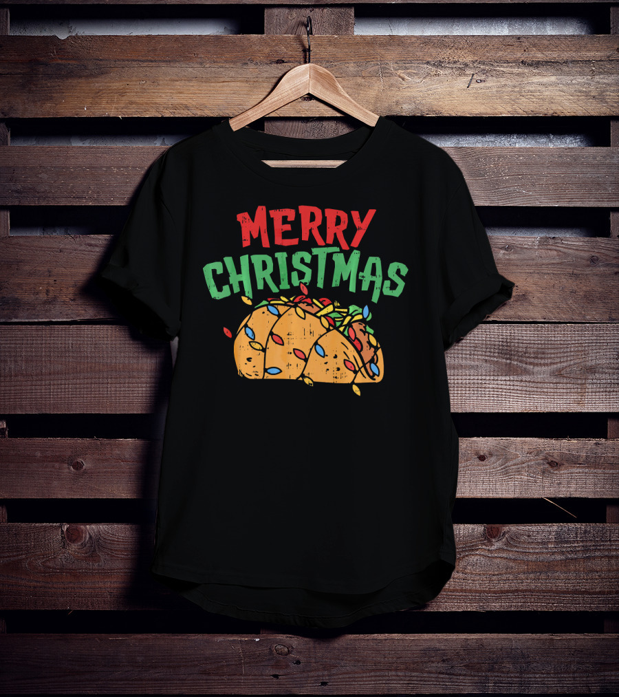Merry Christmas Taco Mexican Lover Festive Lights T-Shirt
