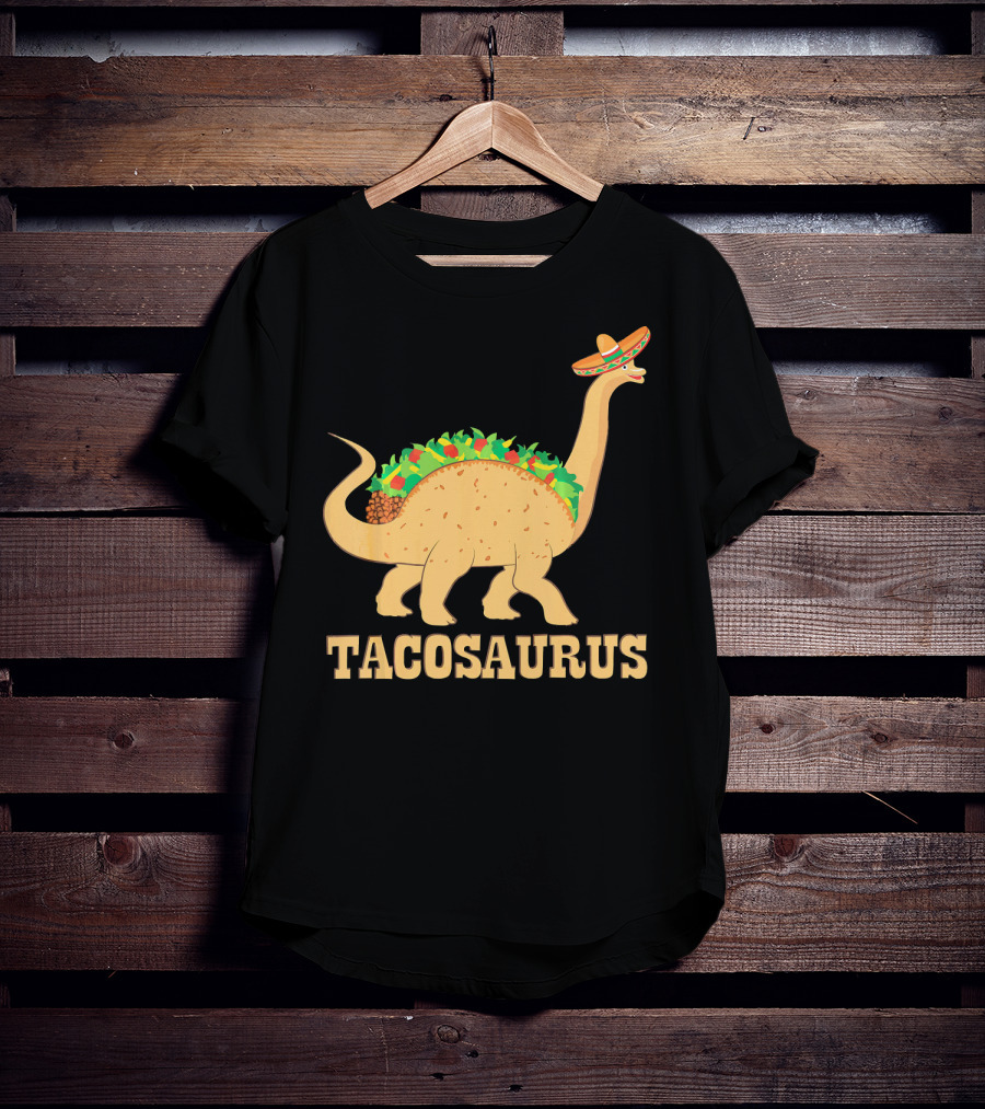 Tacosaurus Sombrero Wearing Dinosaur With Mexican Food Elements T-Shirt