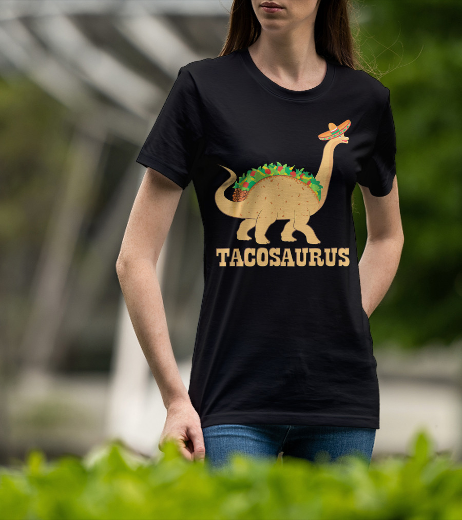 Tacosaurus Sombrero Wearing Dinosaur With Mexican Food Elements T-Shirt