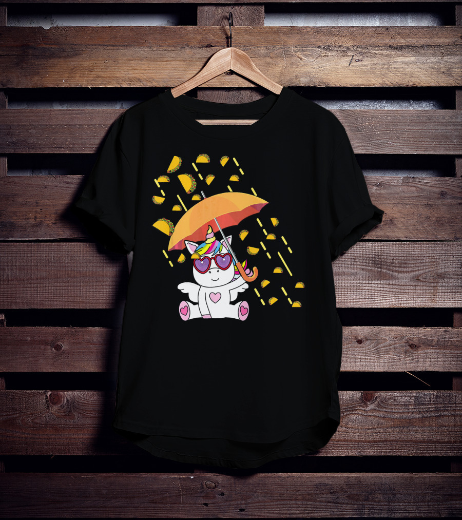 Its Raining Tacos Funny Unicorn With Umbrella And Sunglasses T-Shirt