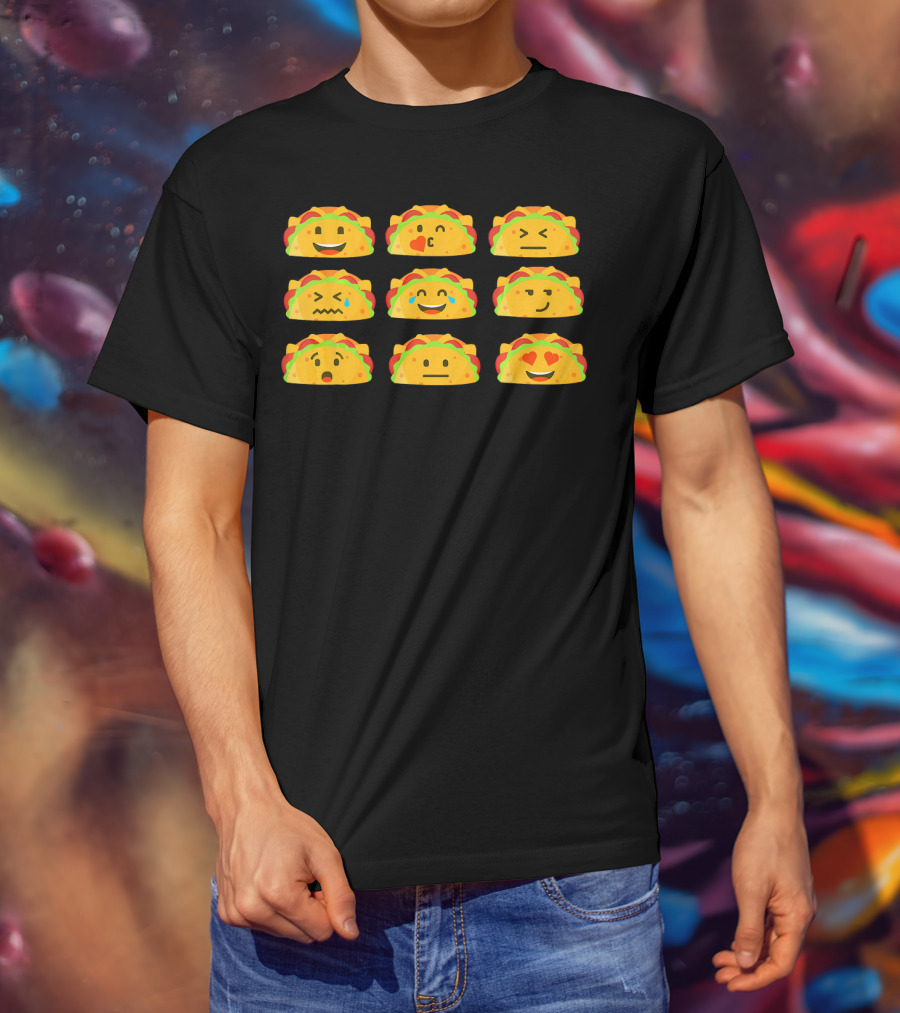 Taco Emoji Faces Mexican Food Lover Humor T-Shirt