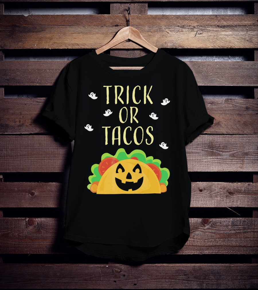 Trick Or Tacos Halloween Ghosts With Smiling Taco T-Shirt